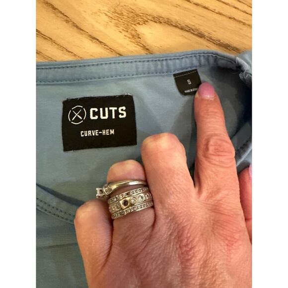 X Cuts Men’s Long Sleeve Tshirt curved hem blue Mens Small - Picture 3 of 5